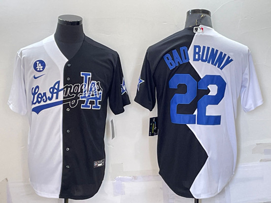 Men's Los Angeles Dodgers #22 Bad Bunny 2022 All-Star White/Black Split Cool Base Stitched Baseball Jersey - Click Image to Close